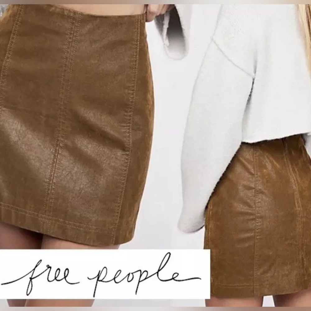 Free people brown vegan leather skirt